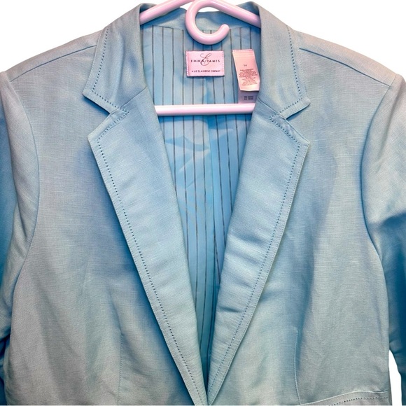 Emma & James Linen Jacket Blazer Light Blue Cuffed Sleeve Women’s Size 14 - Picture 3 of 9